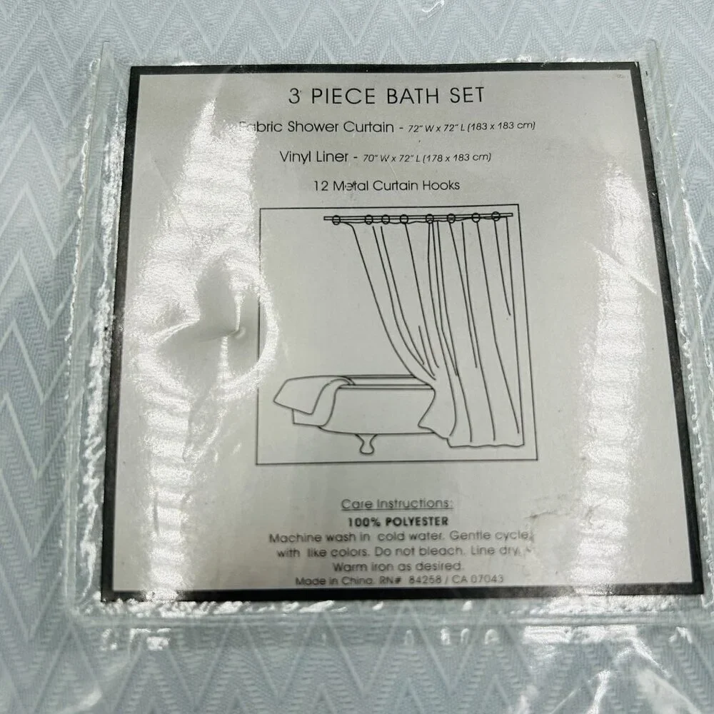 Hamilton Collection 3 Piece Bath Set Textured Shower Curtain, Liner & 12 Hooks